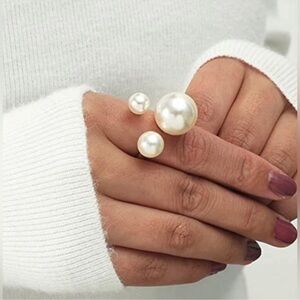New Vintage 18k Gold Plated Pearl Ring Stacking Pearl Cluster Rings Adjustable